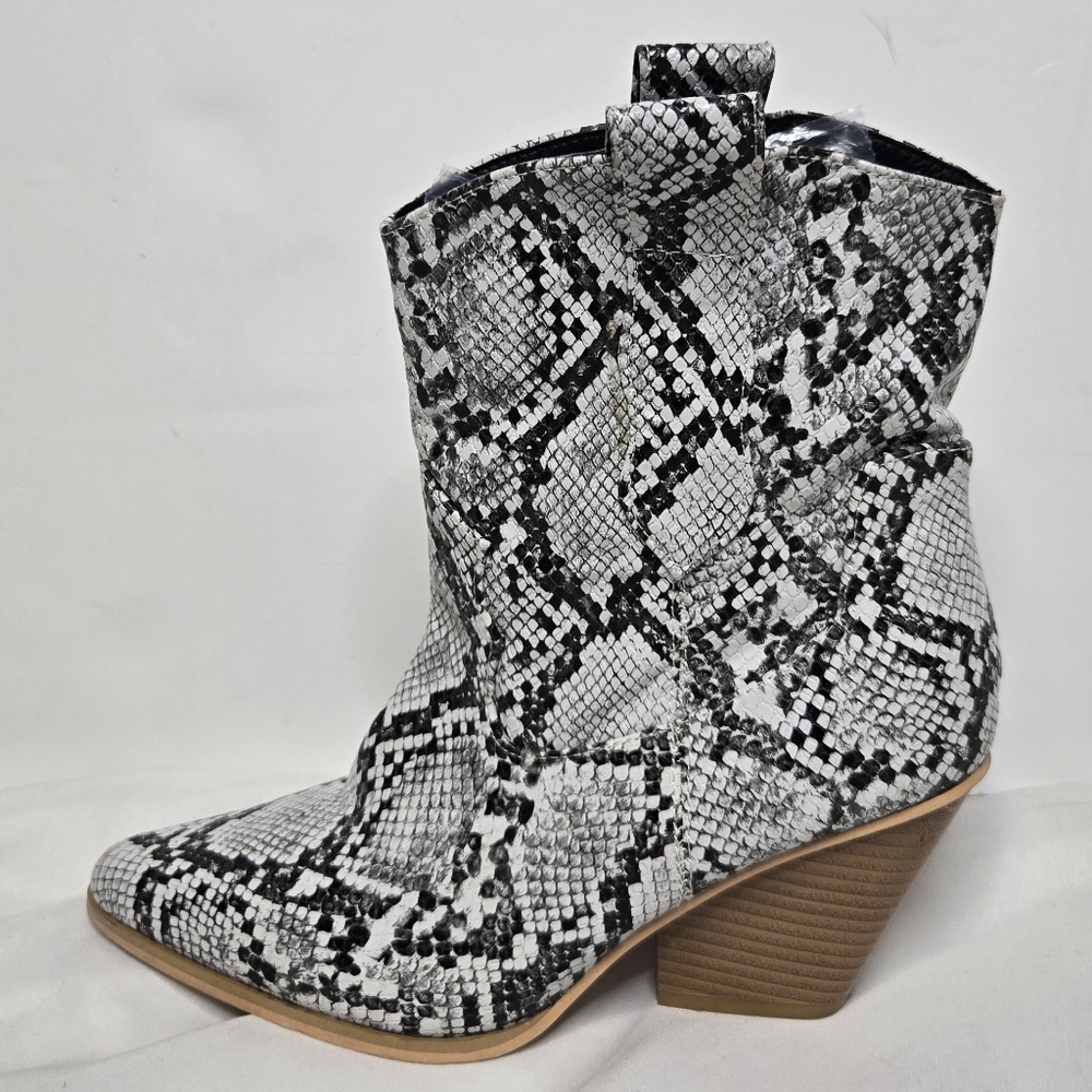 DOLLS KILL vegan snakeskin stacked wedge heel cowboy Western pointed toe boots 7
